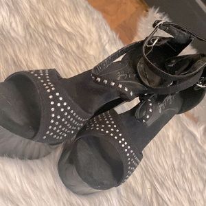 Highest heel black rhinestone platform heels used size 10